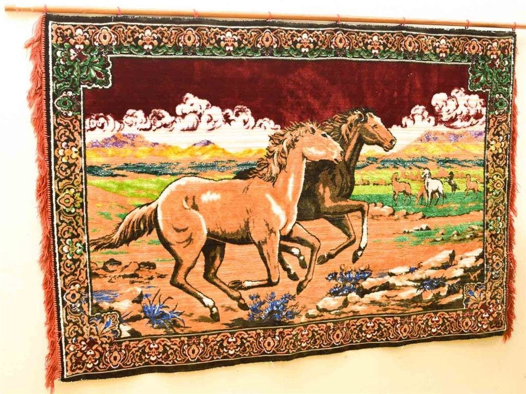 Vintage Wandkleed met prent van paarden 51283, Ophalen of Verzenden, Gebruikt