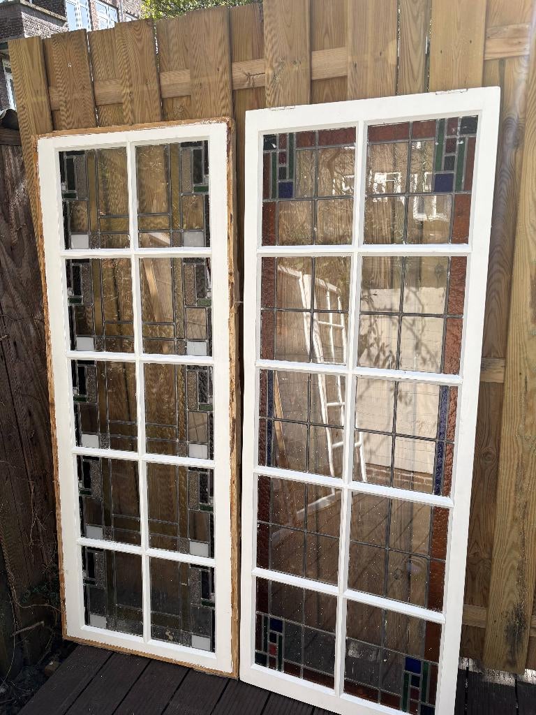 Glas in lood ramen 5 stuks uit jaren 30 woning 176x67 cm, Doe-het-zelf en Verbouw, Glas en Ramen, Ophalen, Gevelraam of Ruit, Gebruikt
