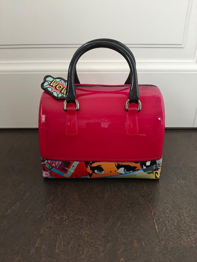 Y2K Furla Candy Cookie Special edition graffiti fluo roze, Sieraden, Tassen en Uiterlijk, Tassen | Damestassen, Zo goed als nieuw
