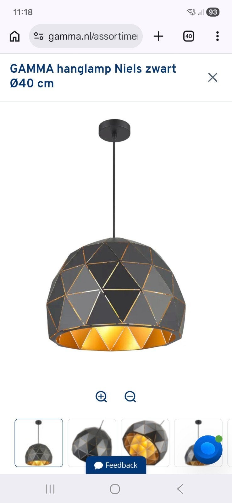 Hanglamp niels zwart met goud, Ophalen, Zo goed als nieuw, Minder dan 50 cm