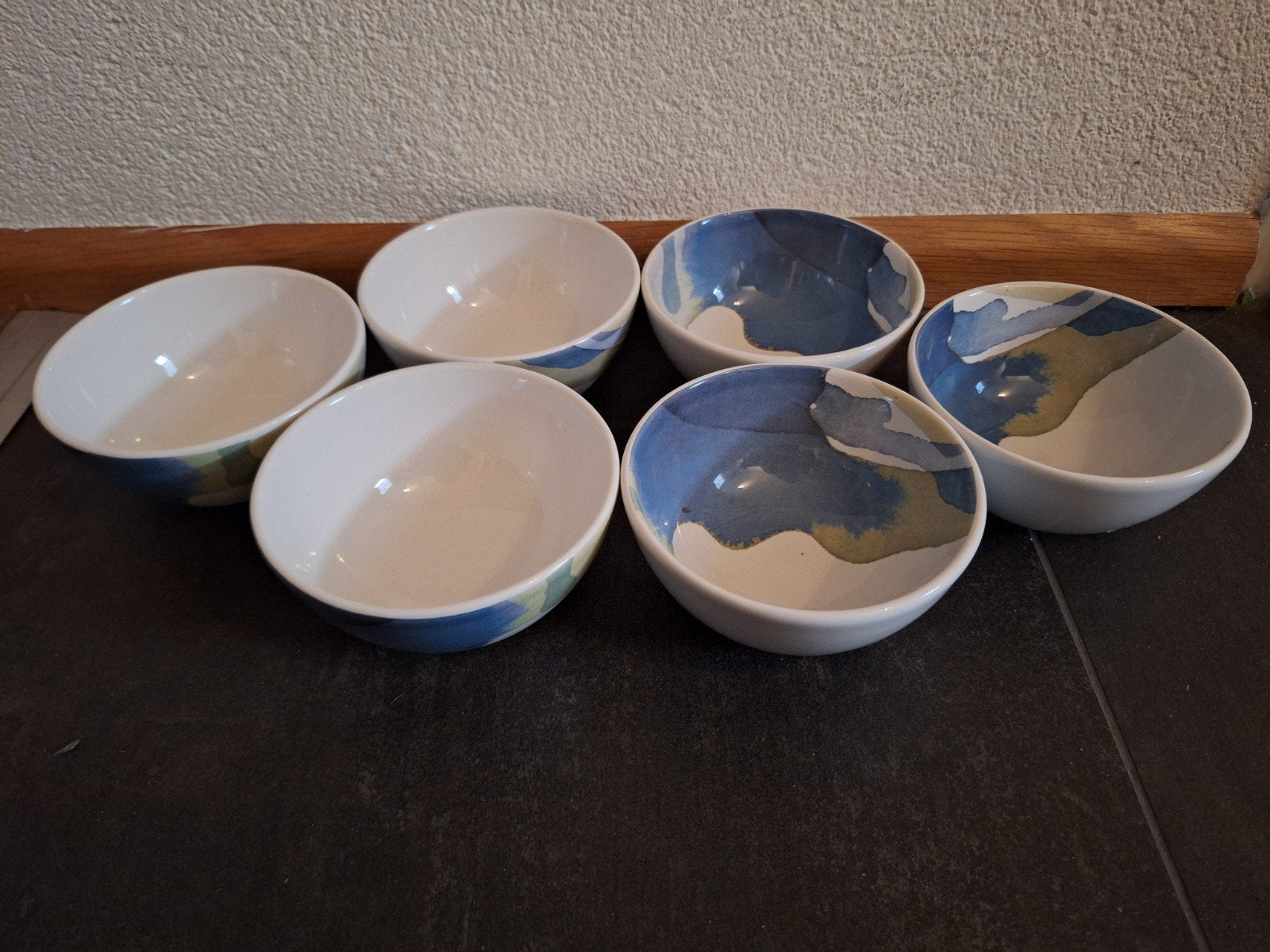 6 Ikea Behaga schaaltjes - Blauw/Wit met abstract patroon, IKEA, Ophalen of Verzenden, Modern, Aardewerk