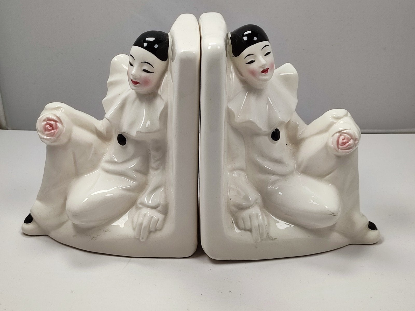 Pierrot Boeken steunen Vintage wit keramiek clown '80, Ophalen of Verzenden