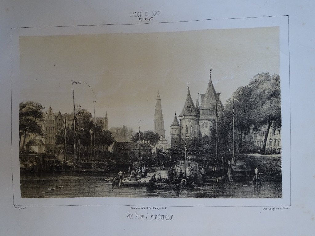 Litho Waag aan Nieuwmarkt Amsterdam William Wyld, 1843, Antiek en Kunst, Origineel, Ophalen of Verzenden