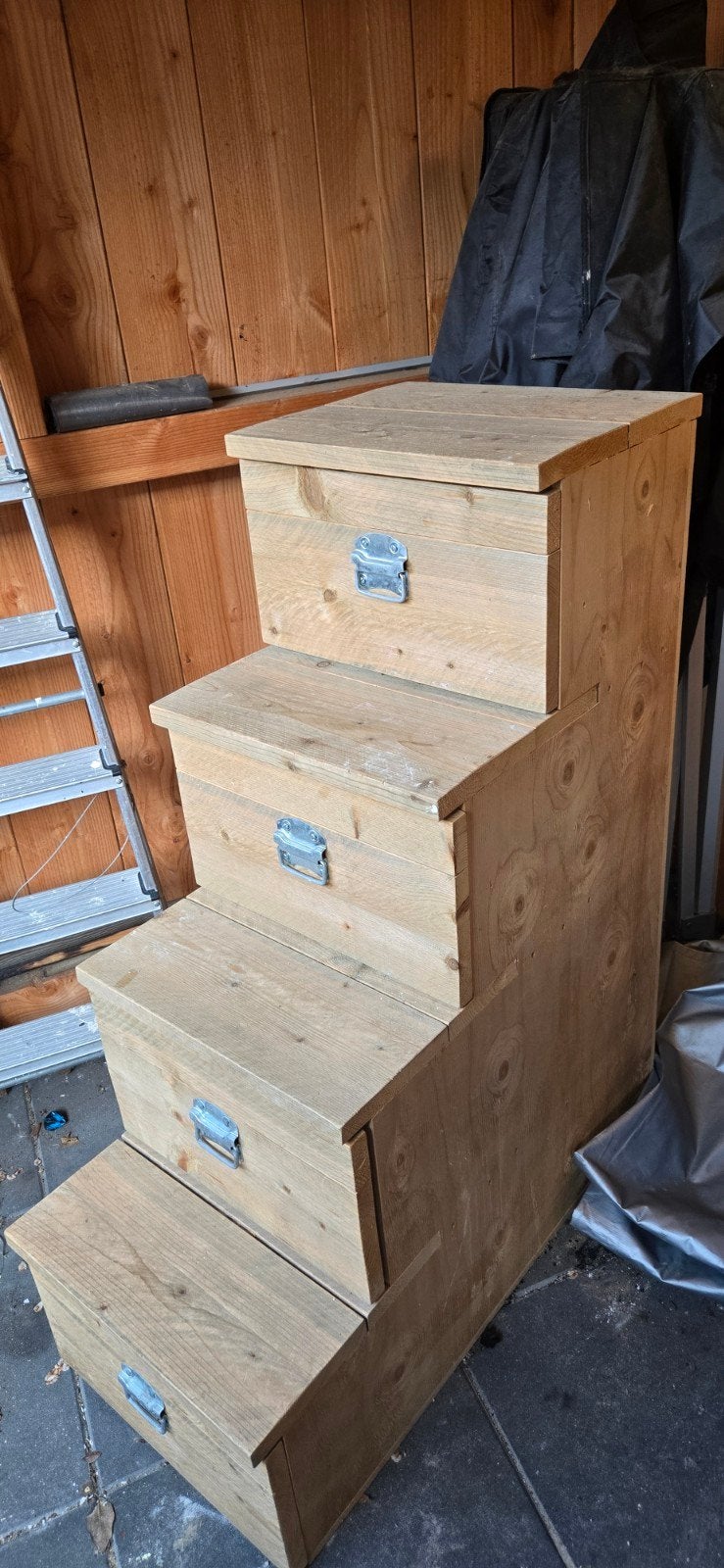 Steigerhouten trap ladekast, Ophalen, Gebruikt, 75 cm of meer, 100 tot 150 cm