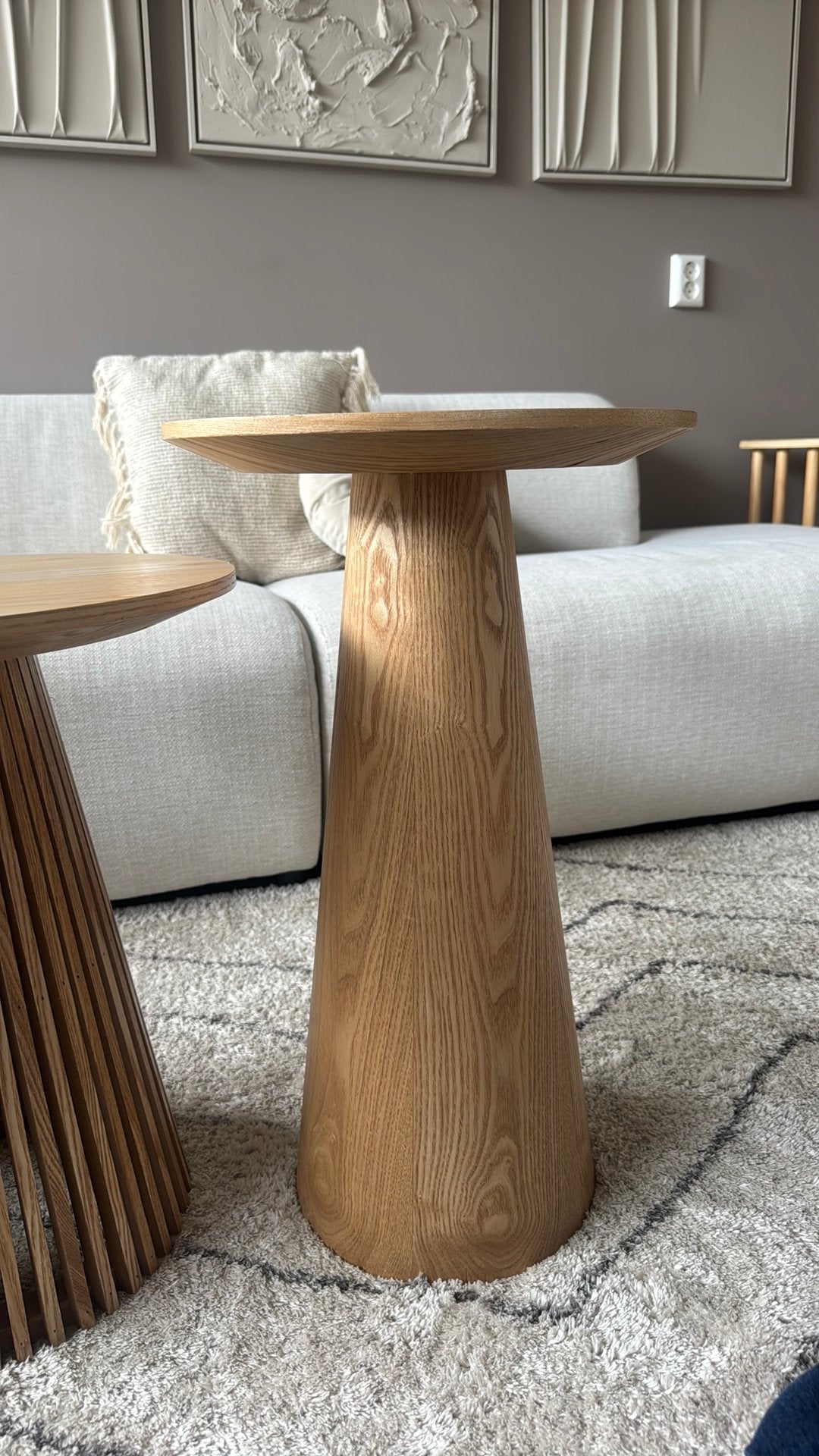 Bijzettafel kwantum naturel diameter 35 hoogte 60cm, Huis en Inrichting, Minder dan 55 cm, Rond, Zo goed als nieuw, Ophalen