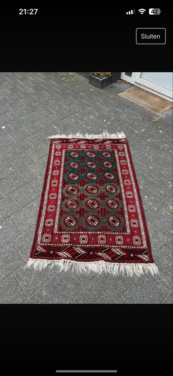 Klein Perzisch tapijt - Rood, Groen, Beige, Huis en Inrichting, Stoffering | Tapijten en Kleden, Gebruikt, 100 tot 150 cm, Rechthoekig