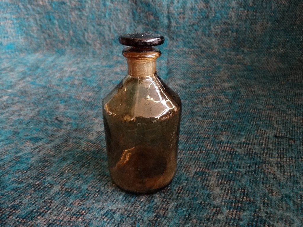 Oud bruin glazen stolp flesje, inktpotje, 100 T / TU, Ophalen of Verzenden