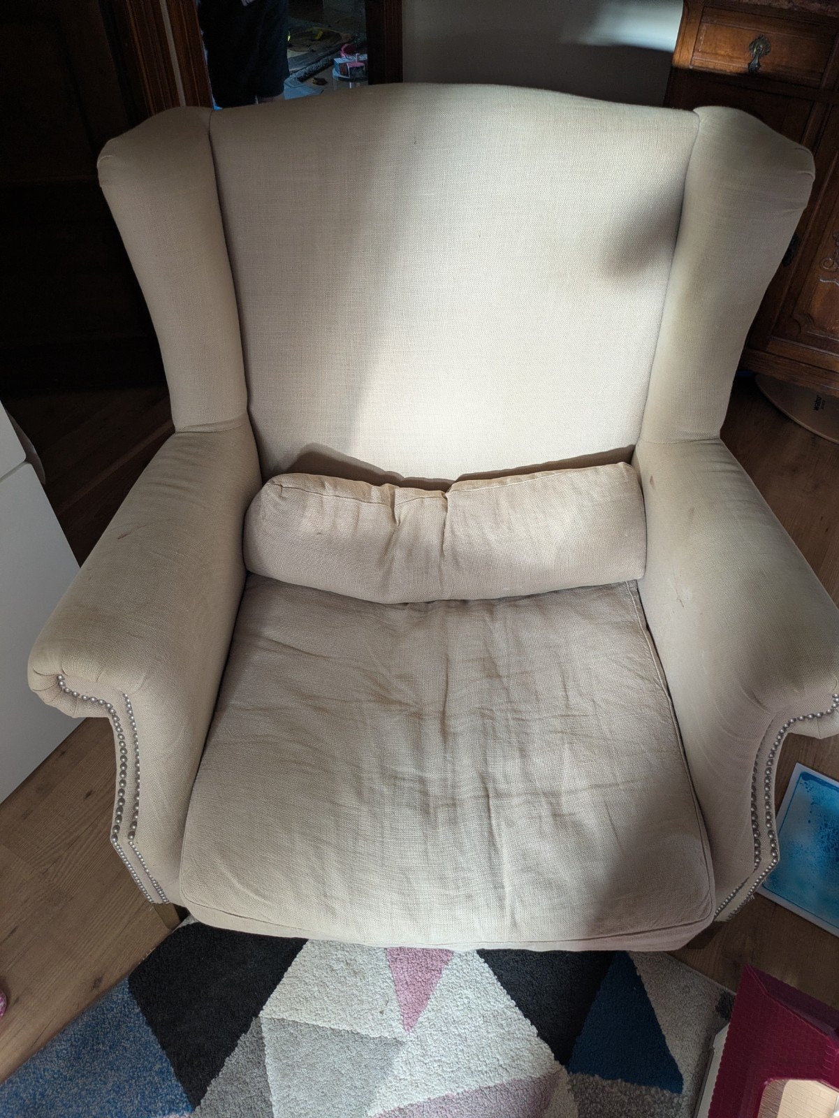Oorfauteuil loveseat met veren vulling - Gebruikte staat, Huis en Inrichting, Fauteuils, Ophalen, Gebruikt, 75 tot 100 cm