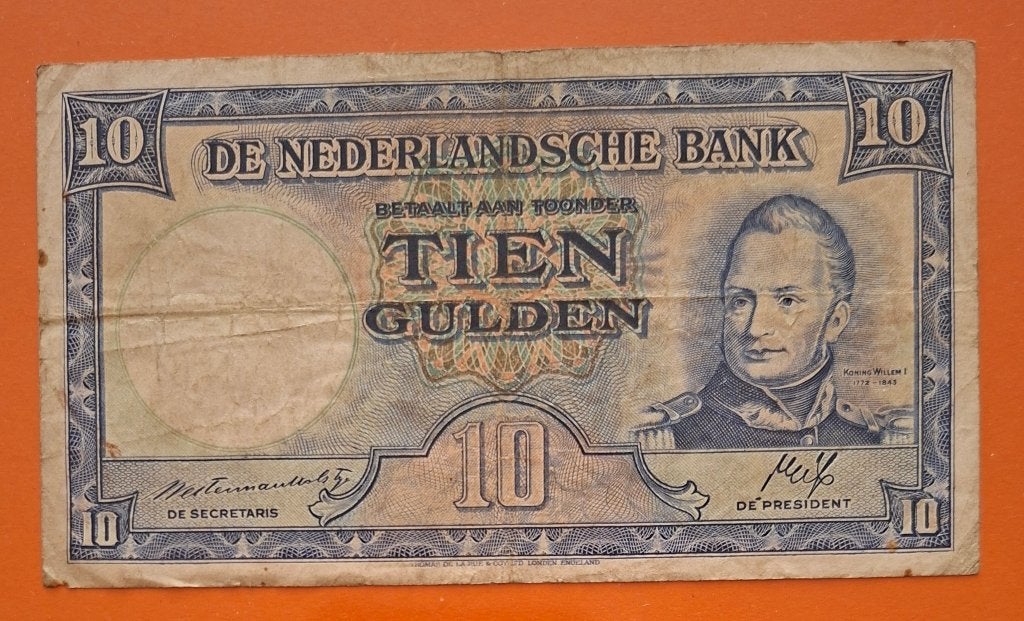 Bankbiljet 10 gulden 1945 Mijnbouw, cat. PL43.b, Verzenden, 10 gulden, Los biljet