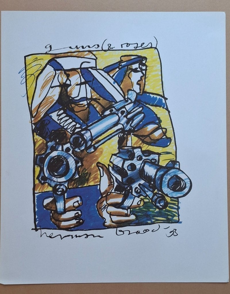 Herman Brood - Guns & Roses - Pop Series 93, Portret en Figuren, Gesigneerd in de plaat, Offsetdruk, Ophalen of Verzenden