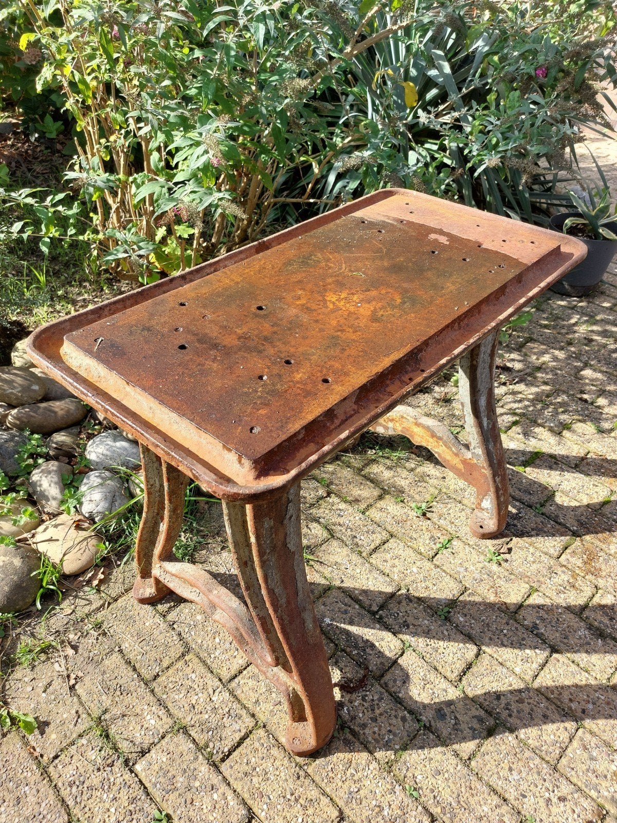 Robuuste gietijzeren tuintafel onderstel, Ophalen, Gebruikt, Rechthoekig, Metaal