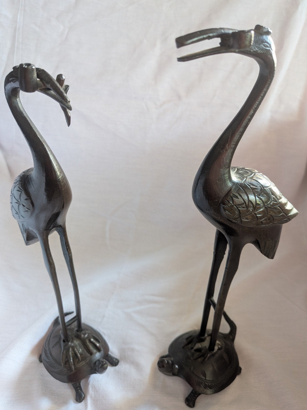 Set van 2 bronzen kraanvogels op schildpad, Ophalen of Verzenden