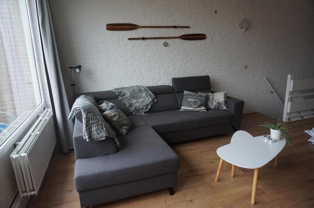 Te koop ruime en comfortabele hoekbank/slaapbank kleur grijs, Ophalen, Zo goed als nieuw, Tweepersoons, Grijs