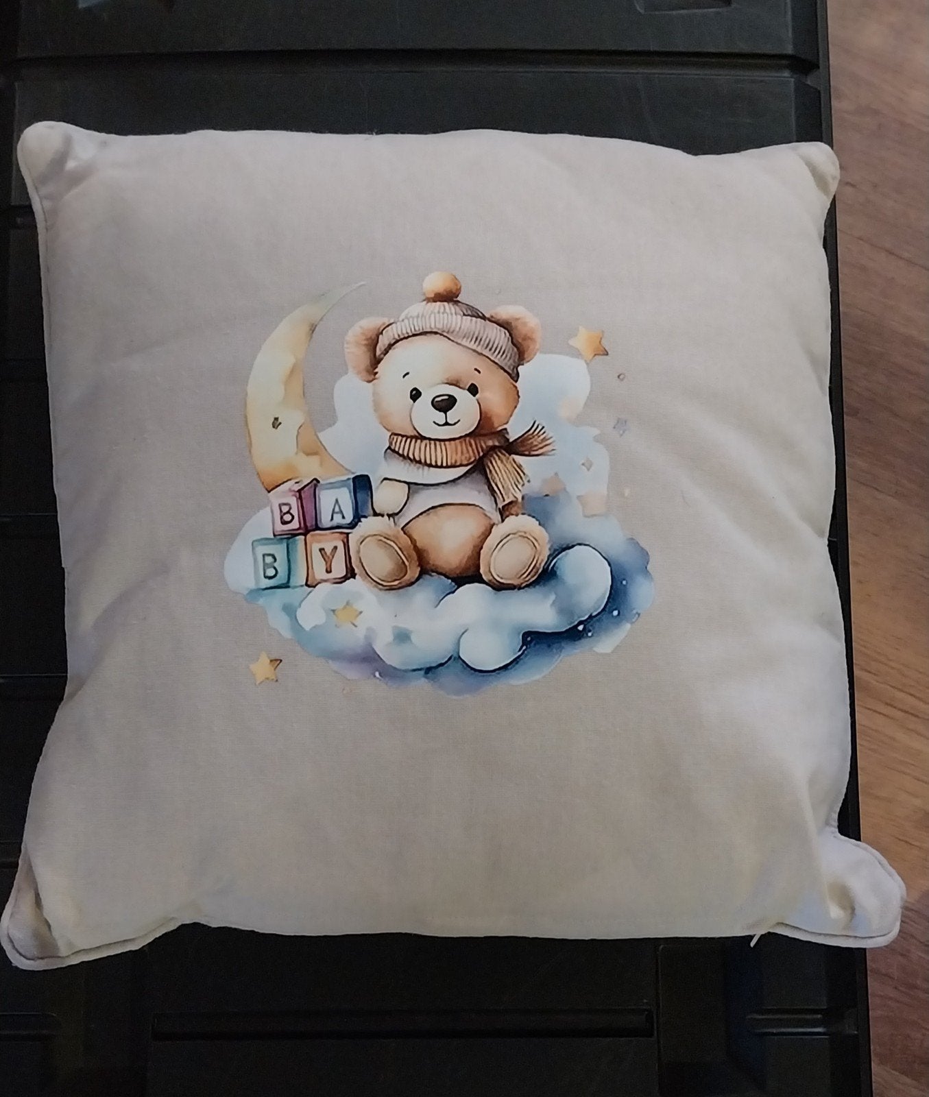 Nieuw geboortekussen 40x40cm met beer en maan, Kinderen en Baby's, Kraamcadeaus en Geboorteborden, Ophalen of Verzenden, Nieuw