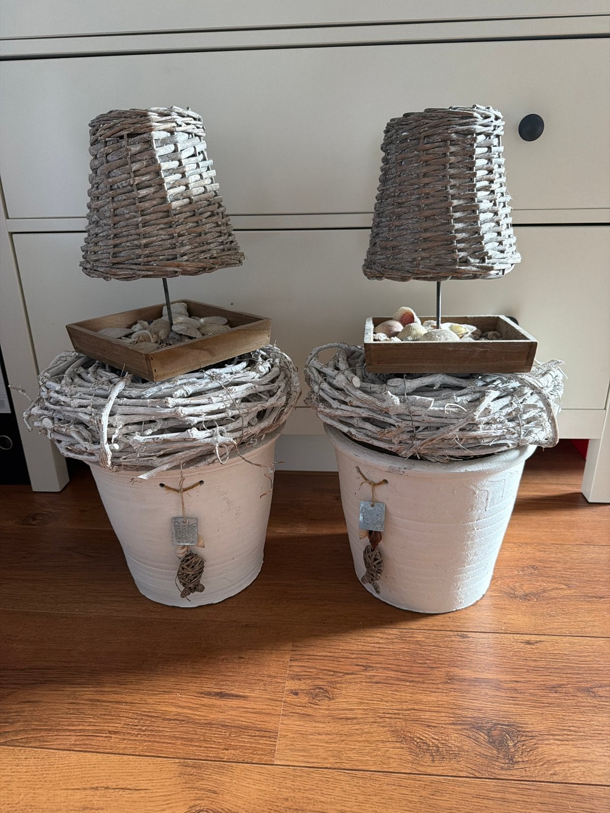 Set van 2 decoratieve vasen met schelpen en riet, Ophalen, Beige, Natuurlijk materiaal, Landelijk