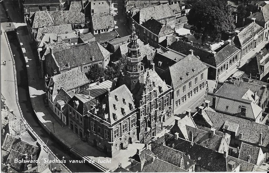 Bolsward, Stadhuis, toren, klok, luchtfoto, Verzenden, 1940 tot 1960, Ongelopen, Friesland
