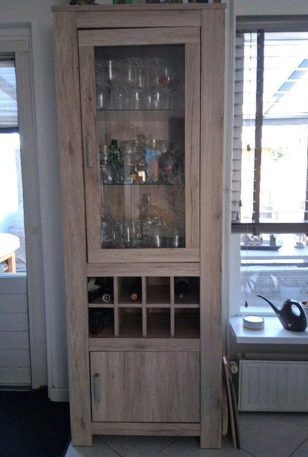Leuke Vitrinekast, eikenlook, Ophalen, 200 cm of meer, Overige houtsoorten, 50 tot 100 cm