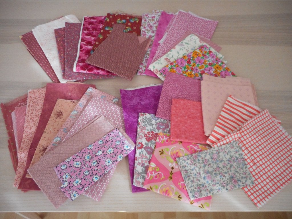 Pakket lapjes, stof in de kleur tint roze patchwork, quilt, Hobby en Vrije tijd, Stoffen en Lappen, Ophalen of Verzenden, Zo goed als nieuw