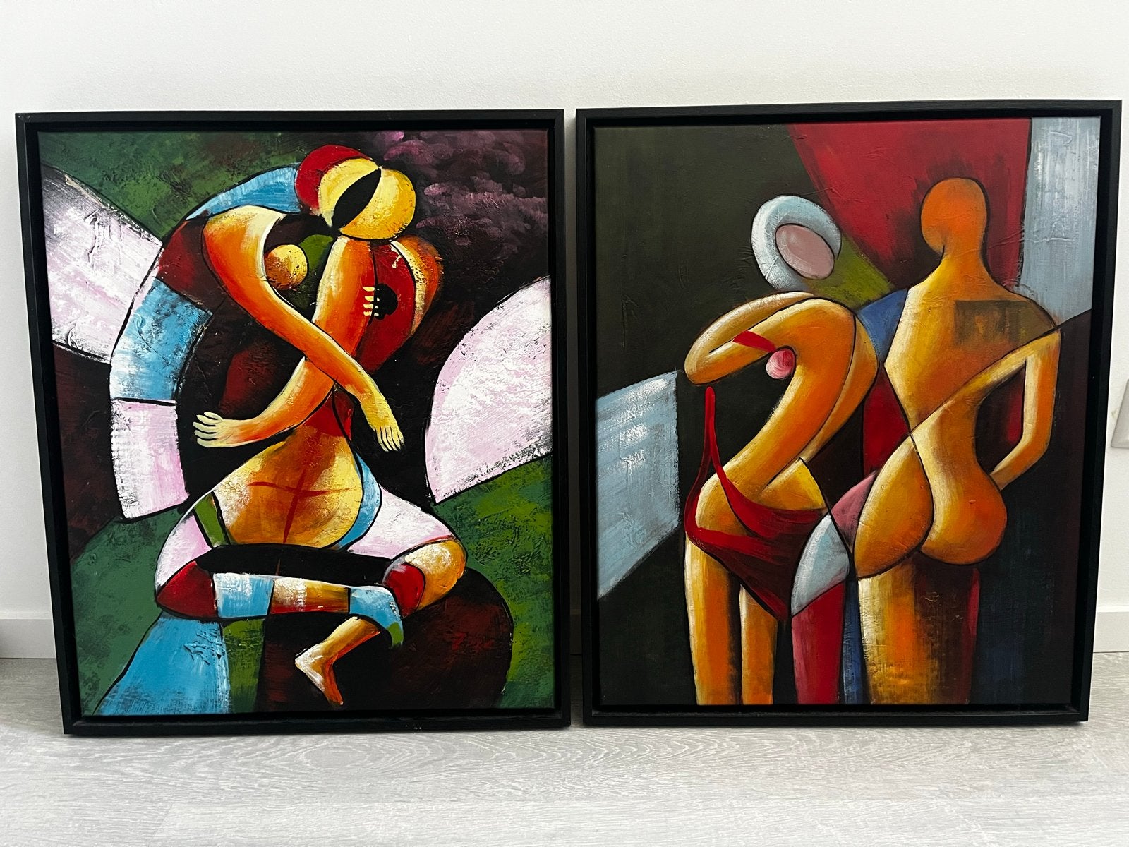 Abstracte kunst schilderijen - tweeluik, Antiek en Kunst, Ophalen