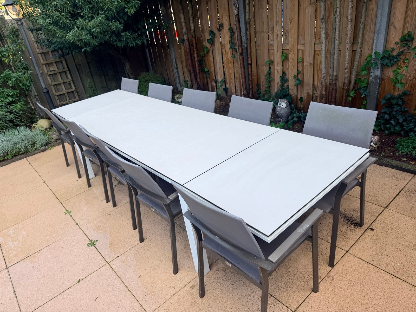 Uitschuifbare tuintafel Life met 10 stoelen, Tuin en Terras, Ophalen, Gebruikt, Eettafel, Meer dan 8 zitplaatsen