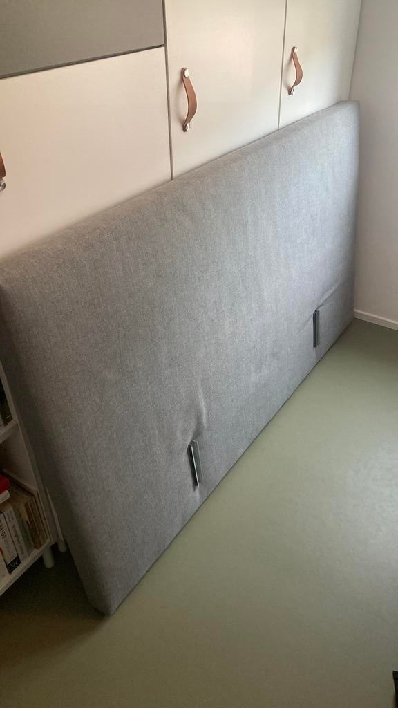 Hoofdbord bed 180x100, stof, grijs, schoon, Ophalen, Zo goed als nieuw, Tweepersoons, Grijs