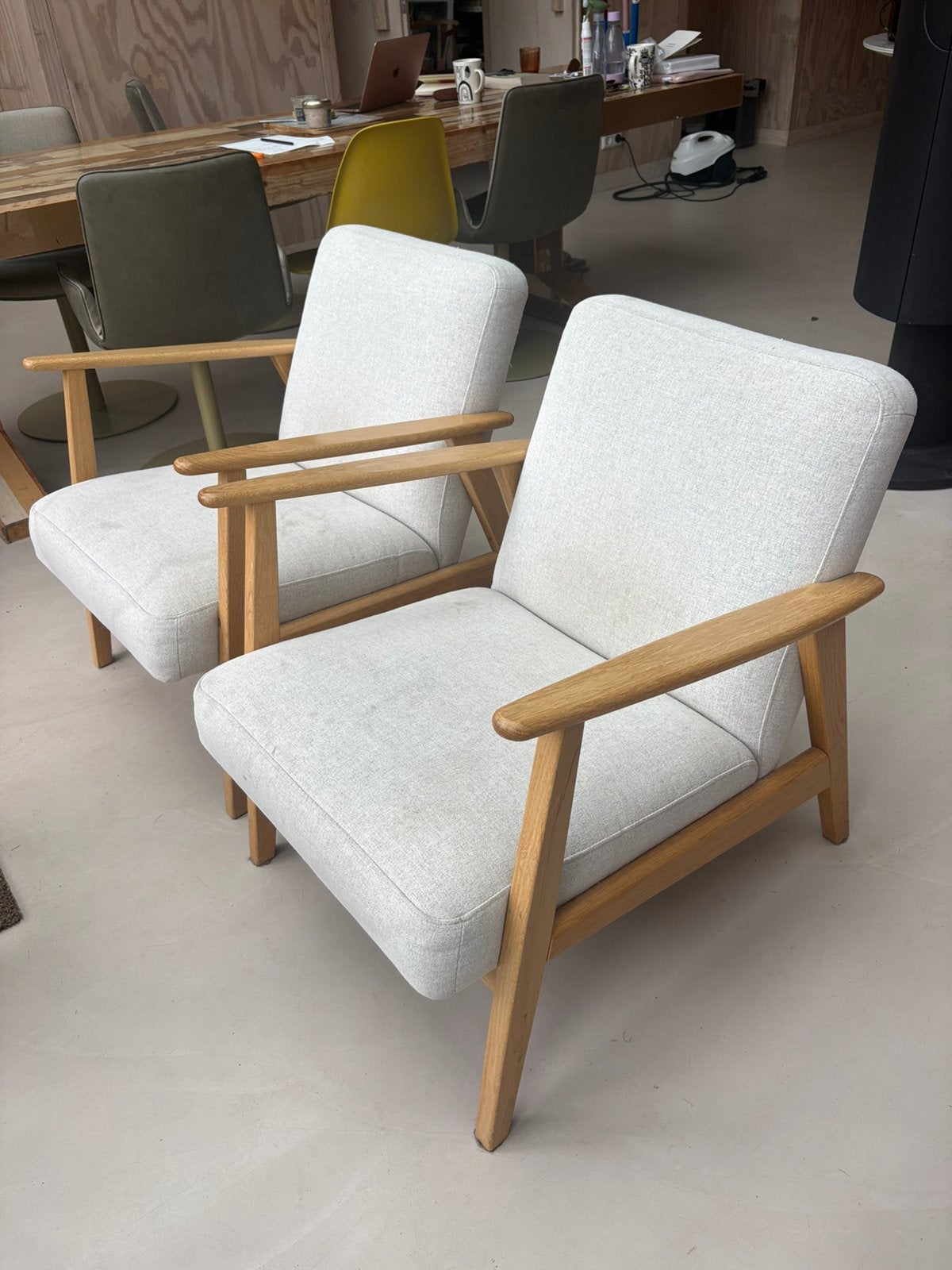 2x IKEA EKENÄSET Fauteuil, eiken/Gunnared beige, Huis en Inrichting, Ophalen, Hout, Gebruikt, 75 tot 100 cm