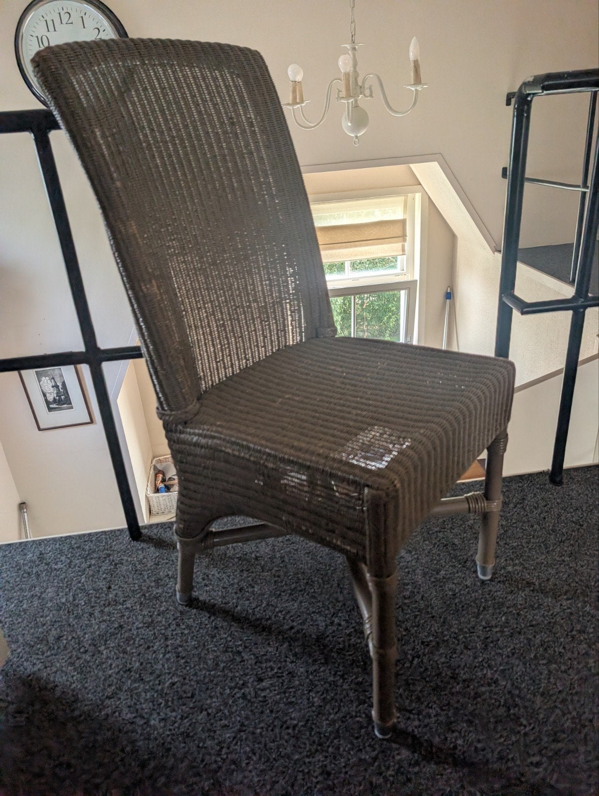 6 gebruikte rieten stoelen - in prima staat (zie foto), Huis en Inrichting, Ophalen, Gebruikt, Bruin, Riet of Rotan
