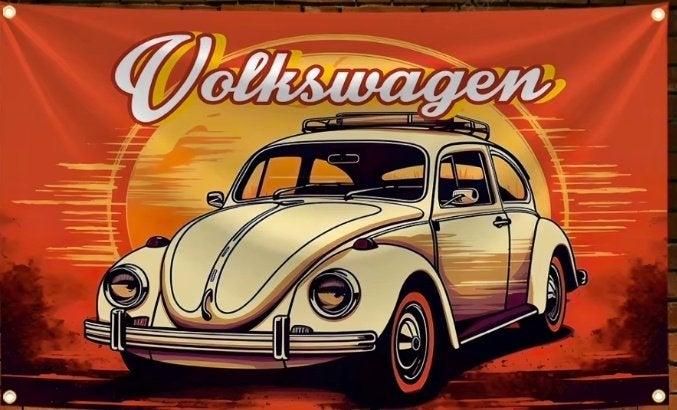 VW BUS + KEVER + GTI BANNER 60X90 CM MET BEVESTIGGINGS OGEN, Ophalen of Verzenden, Nieuw, Oldtimer onderdelen, Bumper