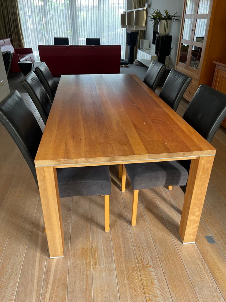 Massief kersenhouten eettafel met 6 stoelen, Huis en Inrichting, Ophalen, Gebruikt, Modern en strak klassiek, 50 tot 100 cm