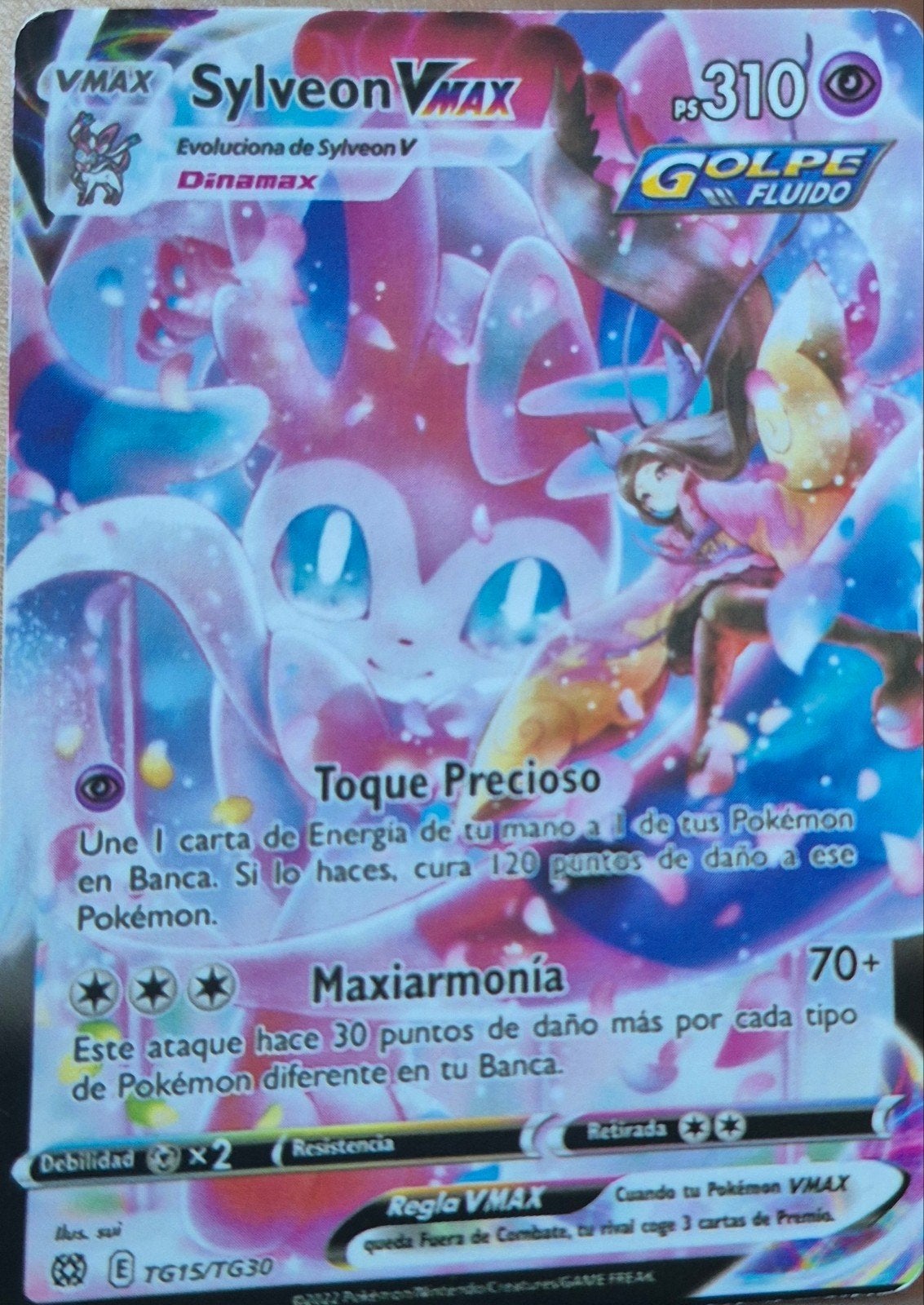 Sylveon VMAX Pokémon Kaart - Spaans - TG15/TG30, Ophalen of Verzenden, Zo goed als nieuw, Losse kaart