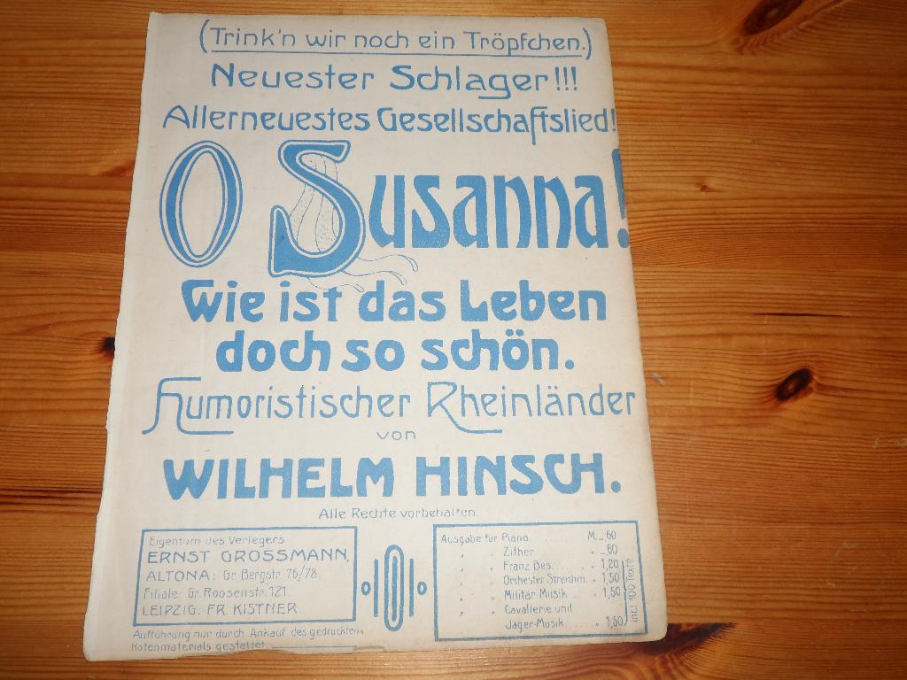 O susanna - wilhelm hinsch, Muziek en Instrumenten, Gebruikt, Ophalen of Verzenden, Artiest of Componist, Piano