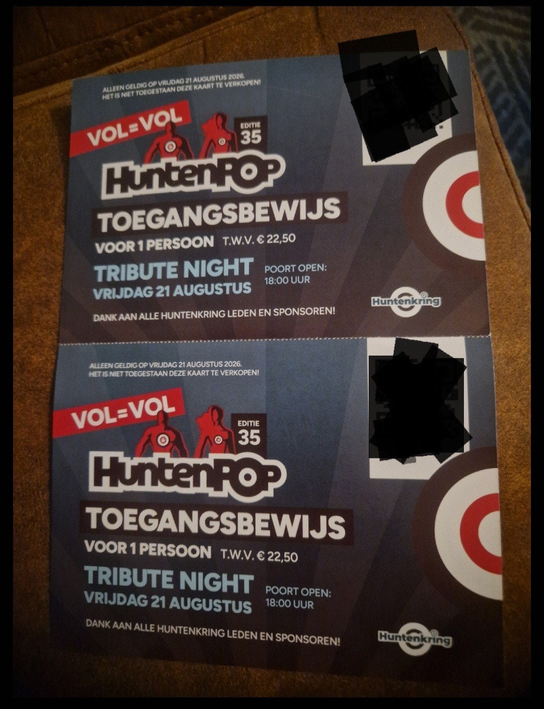 2 tickets huntenpop  vrijdag 21 augustus, Tickets en Kaartjes, Concerten | Overige, Drie personen of meer, Augustus