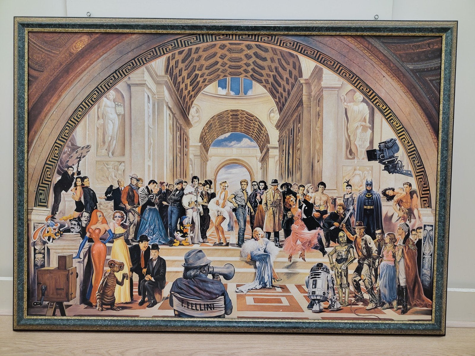 Filmiconen in de School van Athene - Ingelijste prent/poster, Ophalen, 1980 tot heden, Zo goed als nieuw, Prent