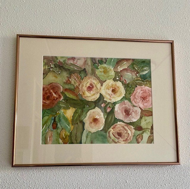 Mooi schilderij in mooie rose-kleurige lijst, Ophalen, Bloemen, Origineel werk, Overige ondergronden