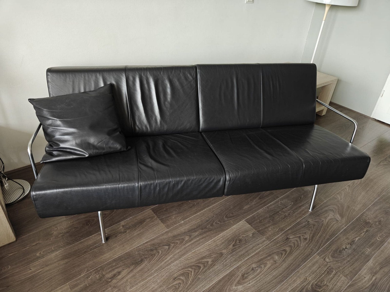 Harvink bank zwart leer, Ophalen, Gebruikt, 150 tot 200 cm, Tweepersoons