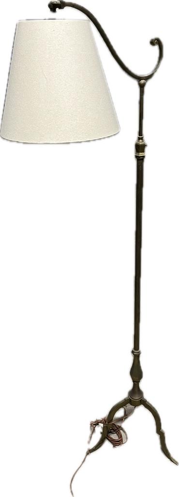 Elegante antieke bronzen vloerlamp met stoffen kap, Ophalen, Gebruikt, 150 tot 200 cm