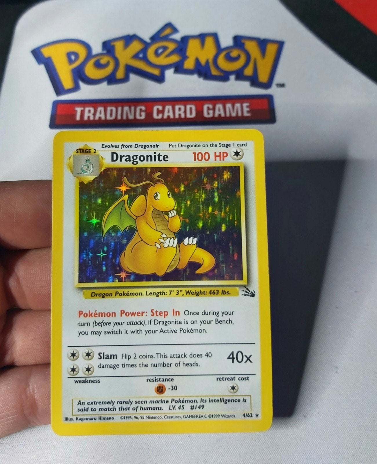 Dragonite Holo Rare, Fossil Set 1999, Ophalen of Verzenden, Zo goed als nieuw, Losse kaart, Foil