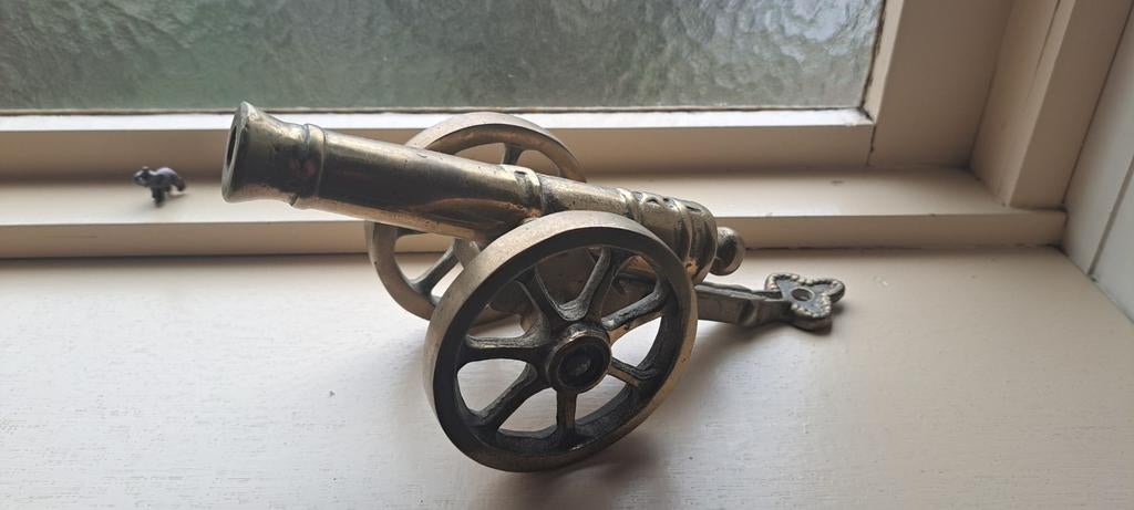 Decoratief messing kanon op wielen - Vintage stijl, Antiek en Kunst, Ophalen of Verzenden