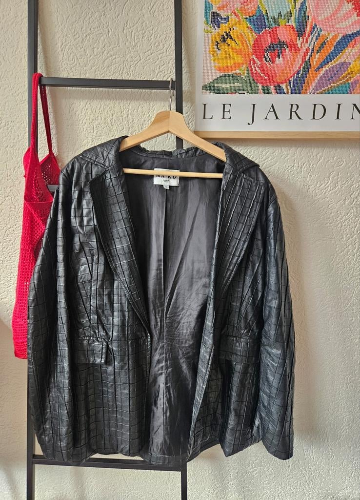NA-KD Zwart quilted leren Blazer Maat 42, NA-KD, Zwart, Maat 42/44 (L), Ophalen of Verzenden