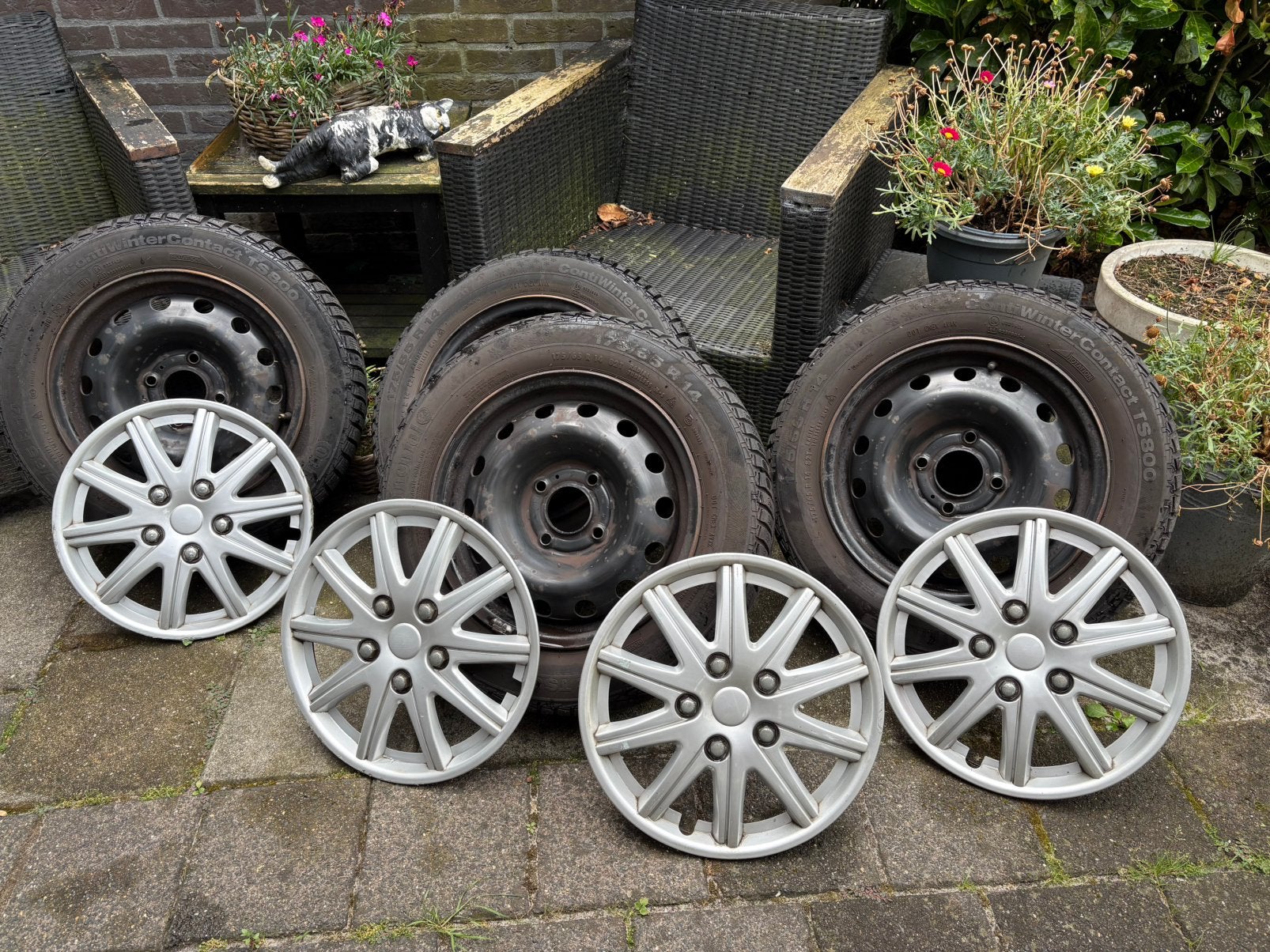 Continental winterbanden op stalen velg, Ophalen, 14 inch, Gebruikt, 175 mm