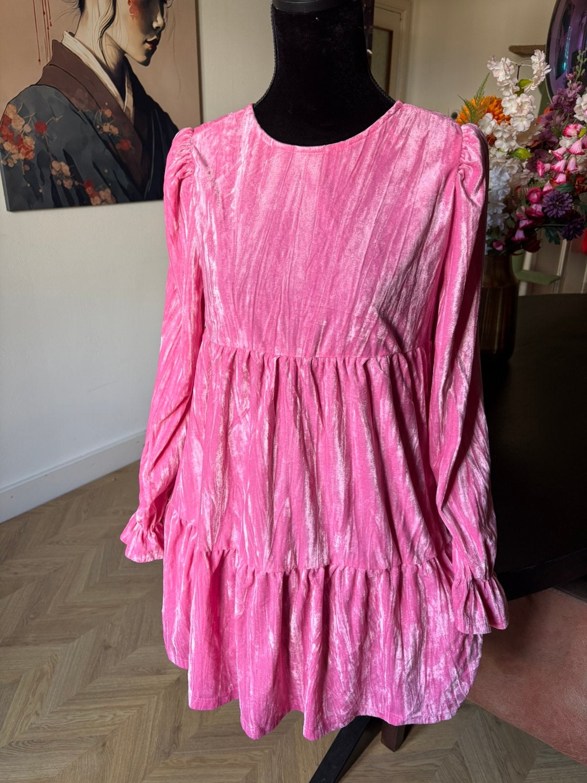 Fluwele jurk met strik, Ophalen of Verzenden, Nieuw, Maat 36 (S), Boven de knie