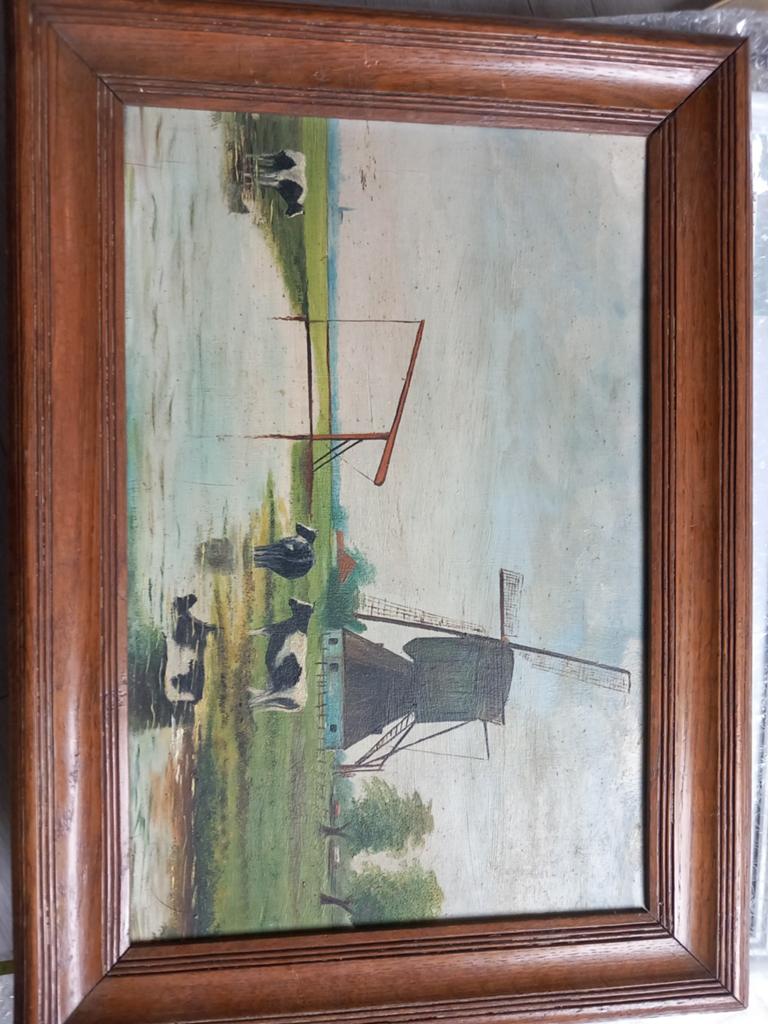 Schilderij met molen en koeien, polder landschap, Ophalen