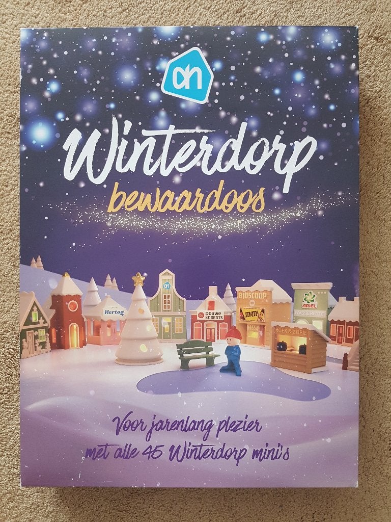 AH Kerst Winterdorp Mini's + Bewaardoos | AH Kerstdorp 45x, Verzamelen, Albert Heijn, Ophalen of Verzenden