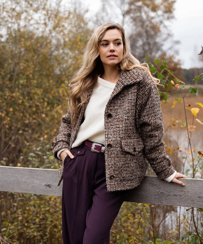 Sessun tweed jas pea coat mt M wol/alpacamix incl verzenden, Kleding | Dames, Jassen | Winter, Maat 38/40 (M), Bruin, Verzenden