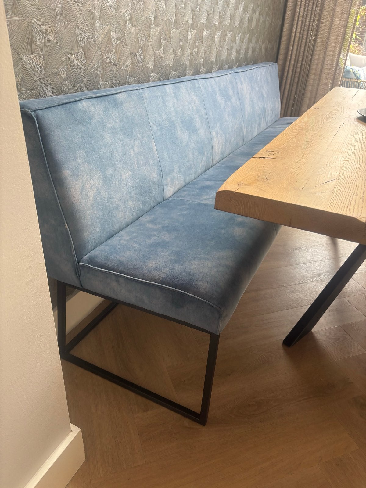 Table du Sud Le Mans eetbank, velvet washed jeans, 245cm, Ophalen, Zo goed als nieuw, Rechte bank, Stof