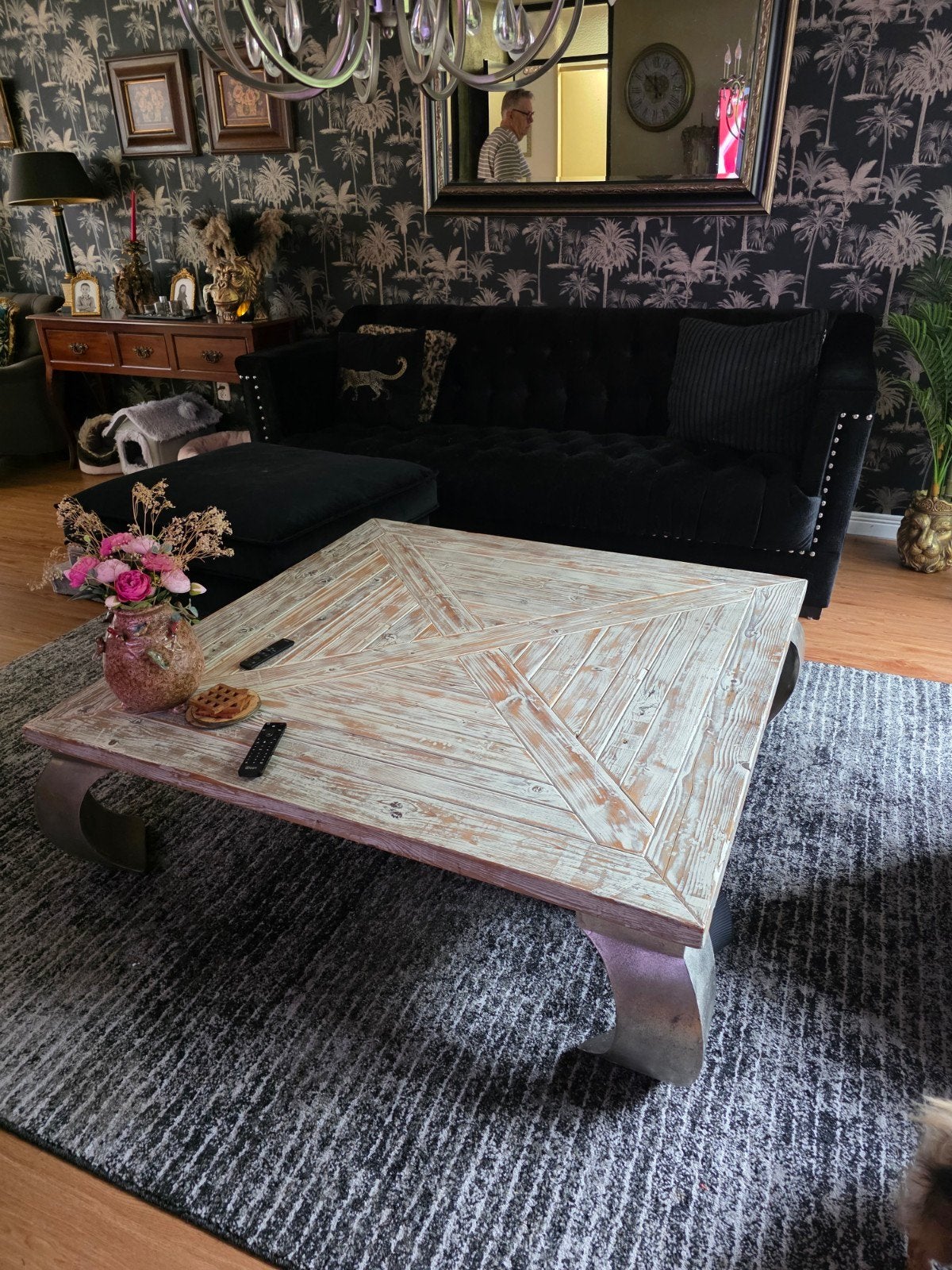 Robuuste Rofra salontafel van hout en metaal, Gebruikt, Vierkant, Industrieel, Rustiek,landelijk, Ophalen