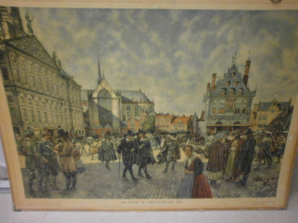 antieke kartonnen schoolplaat Dam in Amsterdam, Antiek en Kunst, Antiek | Schoolplaten, Ophalen, Geschiedenis