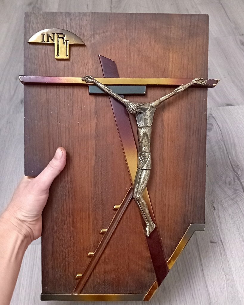 inri kruis hout metal, Antiek en Kunst, Antiek | Religie, Ophalen of Verzenden