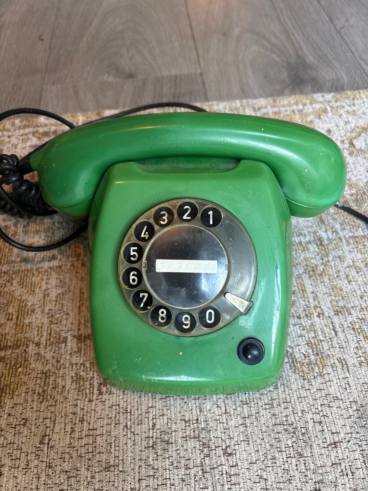 Vintage Groene Telefoon met Draaischijf, Ophalen of Verzenden, Gebruikt, Met draaischijf