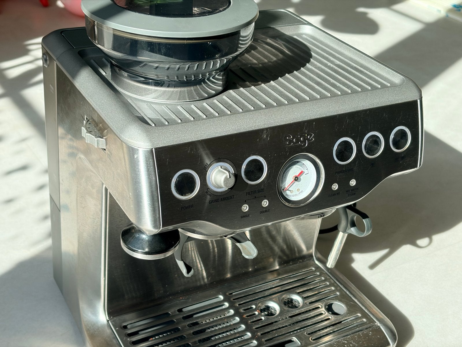 Sage Barista Express Espressomachine - Zo goed als nieuw, Ophalen, Espresso apparaat, Koffiebonen, Zo goed als nieuw